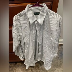 Navy green and white striped button up